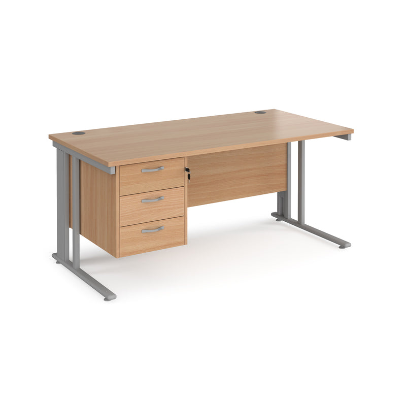 Maestro 25 800mm Deep Straight Desk With 3 Drawer Pedestal & Cable Managed Leg - Beech - NWOF