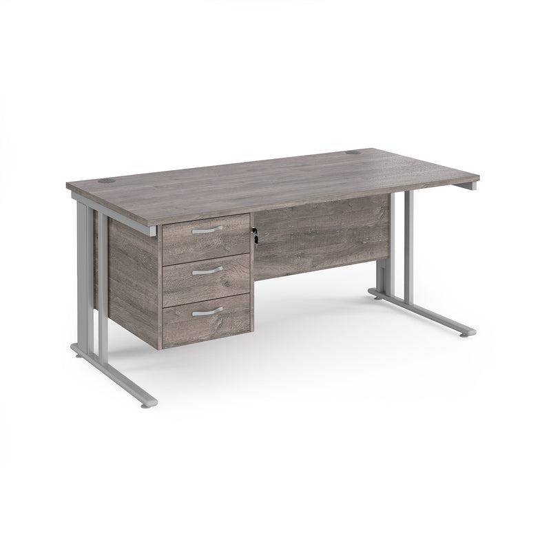 Maestro 25 800mm Deep Straight Desk With 3 Drawer Pedestal & Cable Managed Leg - Grey Oak - NWOF