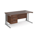 Maestro 25 800mm Deep Straight Desk With 3 Drawer Pedestal & Cable Managed Leg - Walnut - NWOF