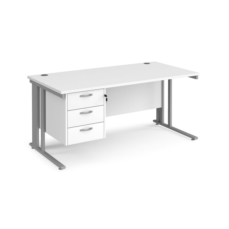 Maestro 25 800mm Deep Straight Desk With 3 Drawer Pedestal & Cable Managed Leg - White - NWOF