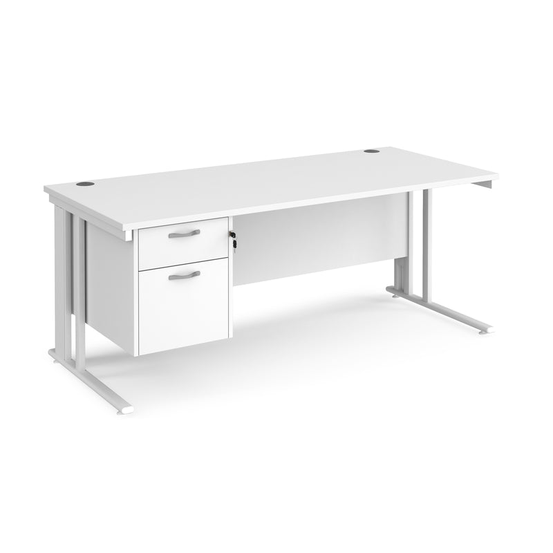 Maestro 25 800mm Deep Straight Desk With 2 Drawer Pedestal & Cable Managed Leg - White - NWOF