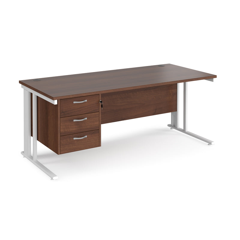 Maestro 25 800mm Deep Straight Desk With 3 Drawer Pedestal & Cable Managed Leg - Walnut - NWOF