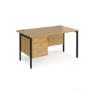 Maestro 25 800mm Deep Straight Desk With 3 Drawer Pedestal & H-Frame Leg - Oak - NWOF