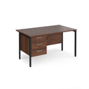 Maestro 25 800mm Deep Straight Desk With 3 Drawer Pedestal & H-Frame Leg - Walnut - NWOF