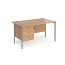 Maestro 25 800mm Deep Straight Desk With 3 Drawer Pedestal & H-Frame Leg - Beech - NWOF