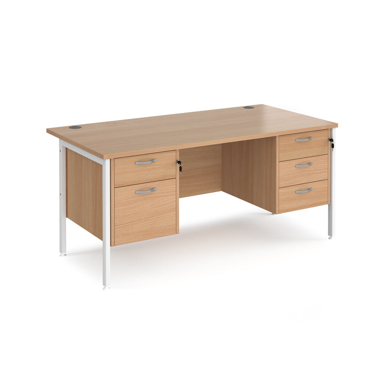 Maestro 25 800mm Deep Straight Desk With 2 and 3 Drawer Pedestals & H-Frame Leg - Beech - NWOF