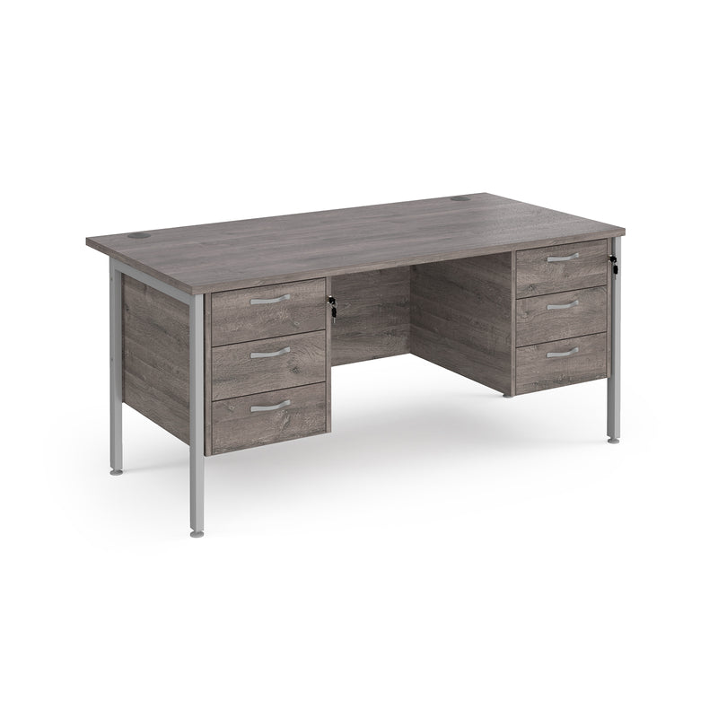 Maestro 25 800mm Deep Straight Desk With 3 and 3 Drawer Pedestals & H-Frame Leg - Grey Oak - NWOF