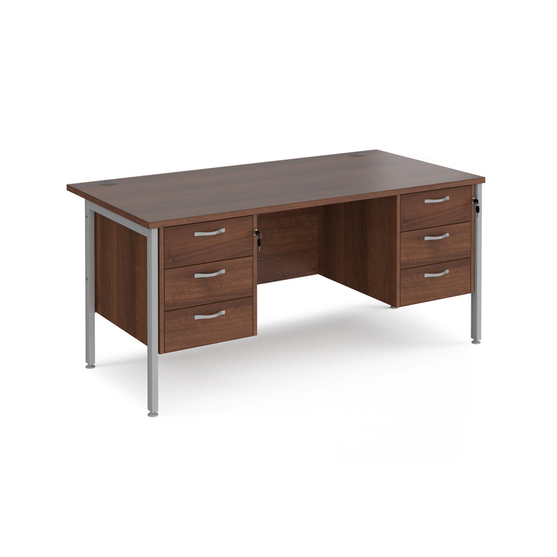 Maestro 25 800mm Deep Straight Desk With 3 and 3 Drawer Pedestals & H-Frame Leg - Walnut - NWOF