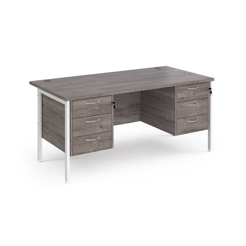 Maestro 25 800mm Deep Straight Desk With 3 and 3 Drawer Pedestals & H-Frame Leg - Grey Oak - NWOF