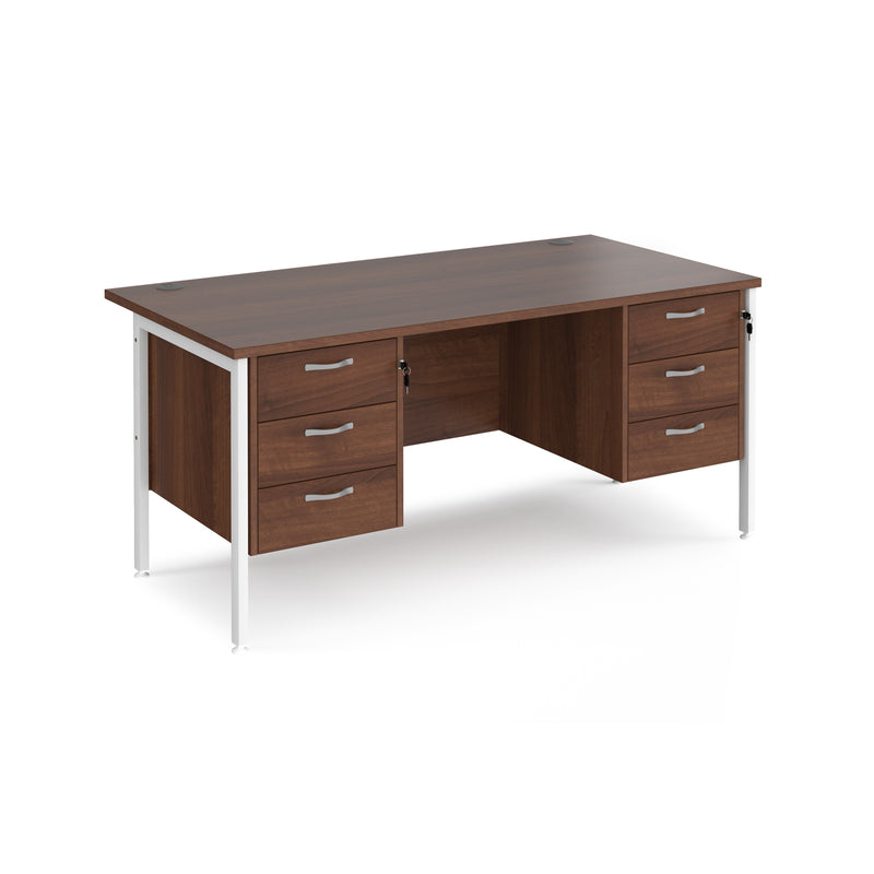 Maestro 25 800mm Deep Straight Desk With 3 and 3 Drawer Pedestals & H-Frame Leg - Walnut - NWOF