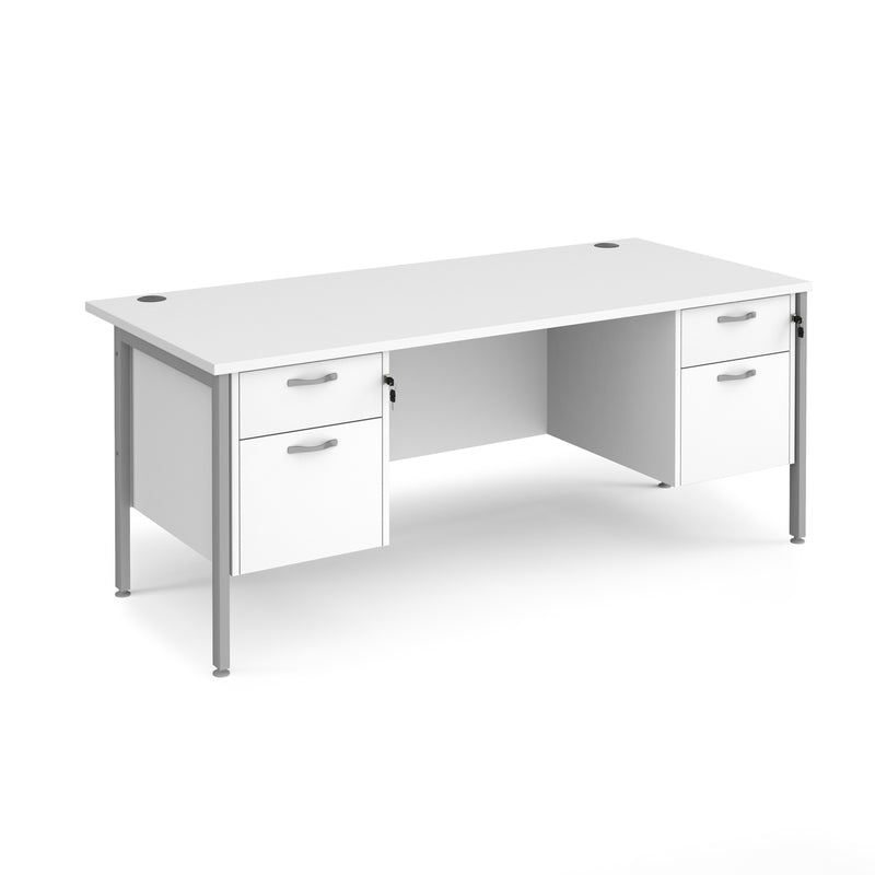 Maestro 25 800mm Deep Straight Desk With 2 and 2 Drawer Pedestals & H-Frame Leg - White - NWOF