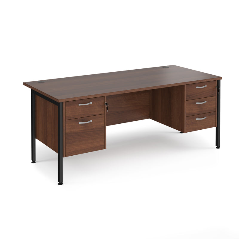 Maestro 25 800mm Deep Straight Desk With 2 and 3 Drawer Pedestals & H-Frame Leg - Walnut - NWOF