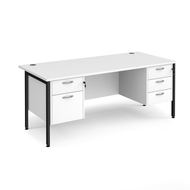 Maestro 25 800mm Deep Straight Desk With 2 and 3 Drawer Pedestals & H-Frame Leg - White - NWOF