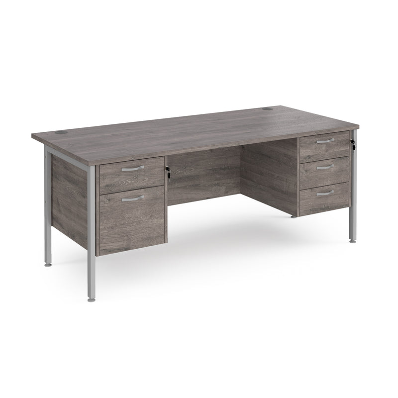 Maestro 25 800mm Deep Straight Desk With 2 and 3 Drawer Pedestals & H-Frame Leg - Grey Oak - NWOF