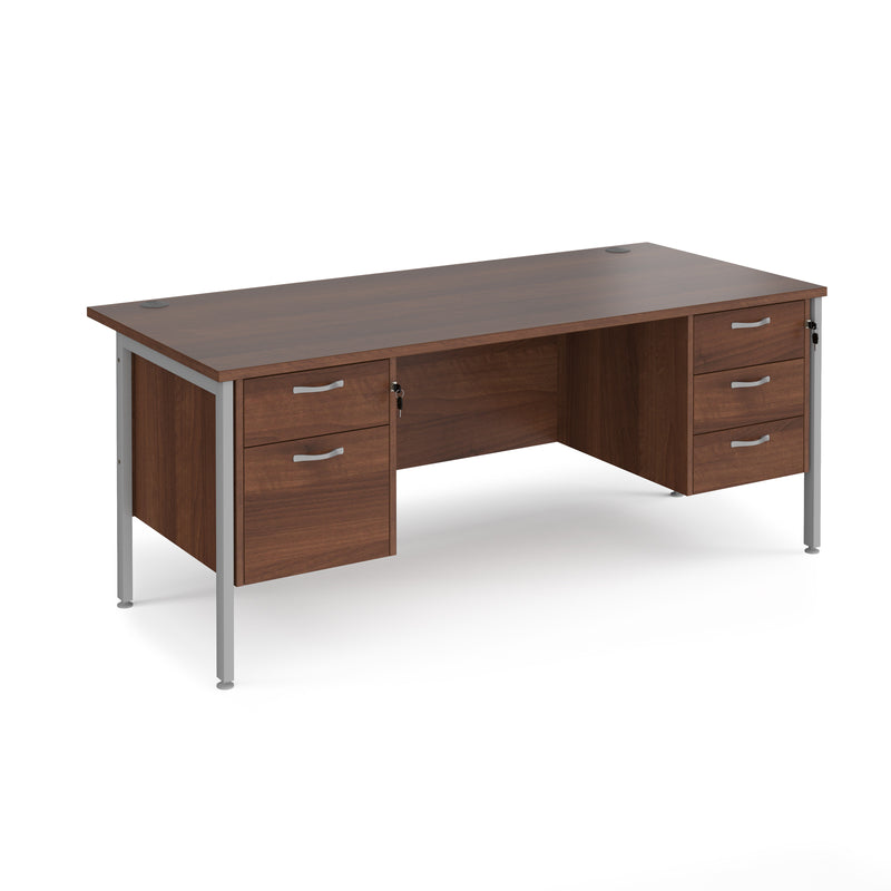 Maestro 25 800mm Deep Straight Desk With 2 and 3 Drawer Pedestals & H-Frame Leg - Walnut - NWOF