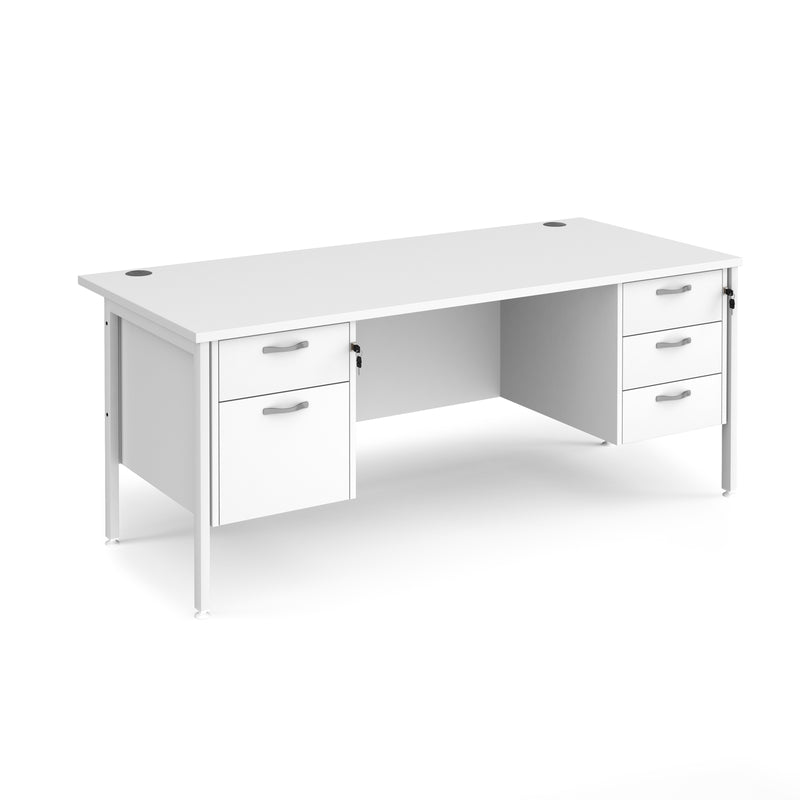 Maestro 25 800mm Deep Straight Desk With 2 and 3 Drawer Pedestals & H-Frame Leg - White - NWOF