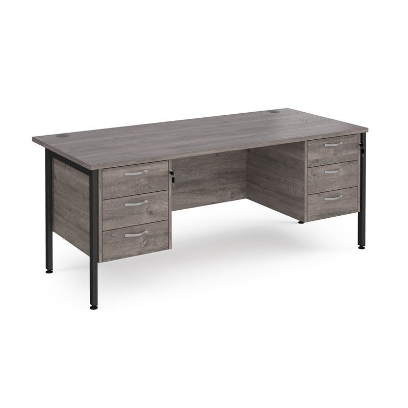 Maestro 25 800mm Deep Straight Desk With 3 and 3 Drawer Pedestals & H-Frame Leg - Grey Oak - NWOF