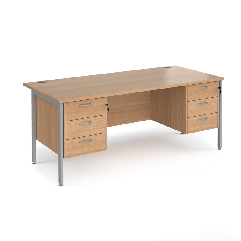 Maestro 25 800mm Deep Straight Desk With 3 and 3 Drawer Pedestals & H-Frame Leg - Beech - NWOF