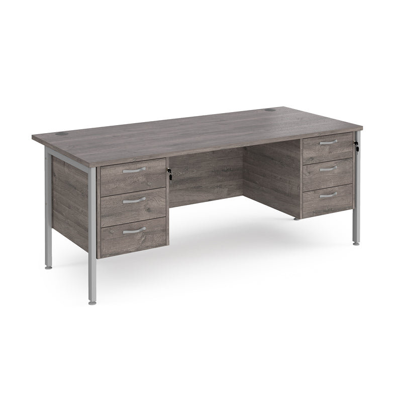 Maestro 25 800mm Deep Straight Desk With 3 and 3 Drawer Pedestals & H-Frame Leg - Grey Oak - NWOF