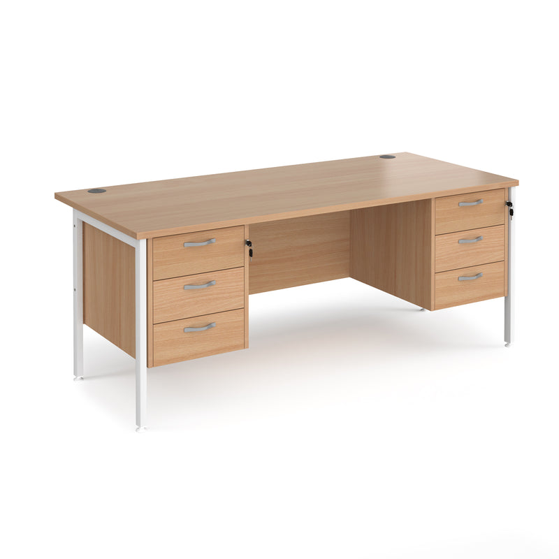Maestro 25 800mm Deep Straight Desk With 3 and 3 Drawer Pedestals & H-Frame Leg - Beech - NWOF