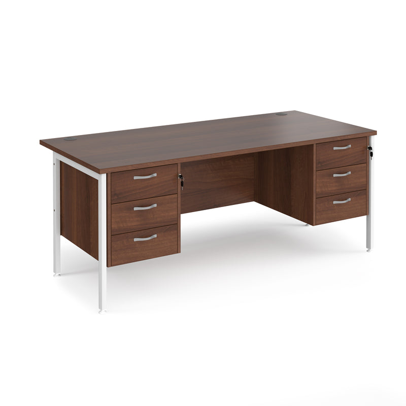 Maestro 25 800mm Deep Straight Desk With 3 and 3 Drawer Pedestals & H-Frame Leg - Walnut - NWOF