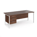 Maestro 25 800mm Deep Straight Desk With 3 Drawer Pedestal & H-Frame Leg - Walnut - NWOF