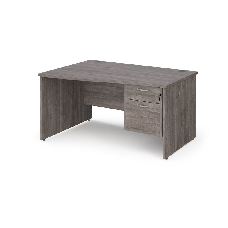 Maestro 25 Wave Desk With Panel End Leg & Fixed 2 Drawer Pedestal - Grey Oak - NWOF