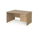 Dams Maestro 25 Wave Desk with Kendal Oak finish, panel end leg, and fixed two-drawer pedestal for office workspace.