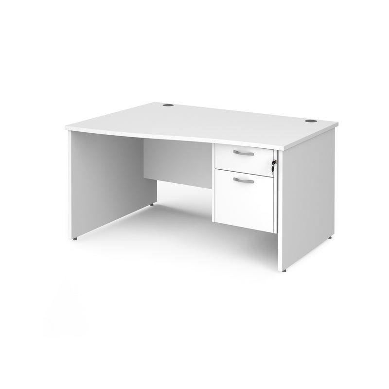 Maestro 25 Wave Desk With Panel End Leg & Fixed 2 Drawer Pedestal - White - NWOF