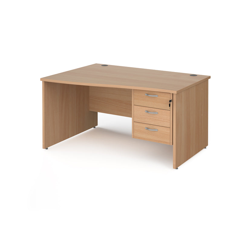 Maestro 25 Wave Desk With Panel End Leg & Fixed 3 Drawer Pedestal - Beech - NWOF