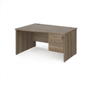 Dams Maestro 25 Wave Desk with Nebraska Oak finish, panel end leg, and fixed 3-drawer pedestal showing the desk's modern design