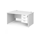 Maestro 25 Wave Desk With Panel End Leg & Fixed 3 Drawer Pedestal - White - NWOF
