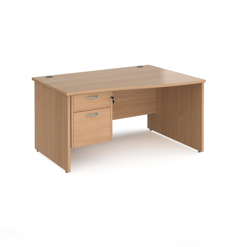 Maestro 25 Wave Desk With Panel End Leg & Fixed 2 Drawer Pedestal - Beech - NWOF