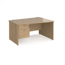 Dams Maestro 25 Wave Desk with Kendal Oak finish, panel end leg, and fixed 2-drawer pedestal for office workspace.
