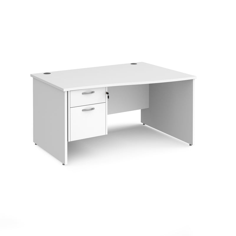 Maestro 25 Wave Desk With Panel End Leg & Fixed 2 Drawer Pedestal - White - NWOF