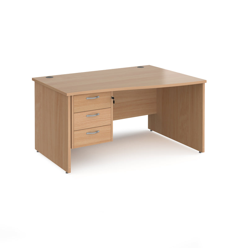 Maestro 25 Wave Desk With Panel End Leg & Fixed 3 Drawer Pedestal - Beech - NWOF