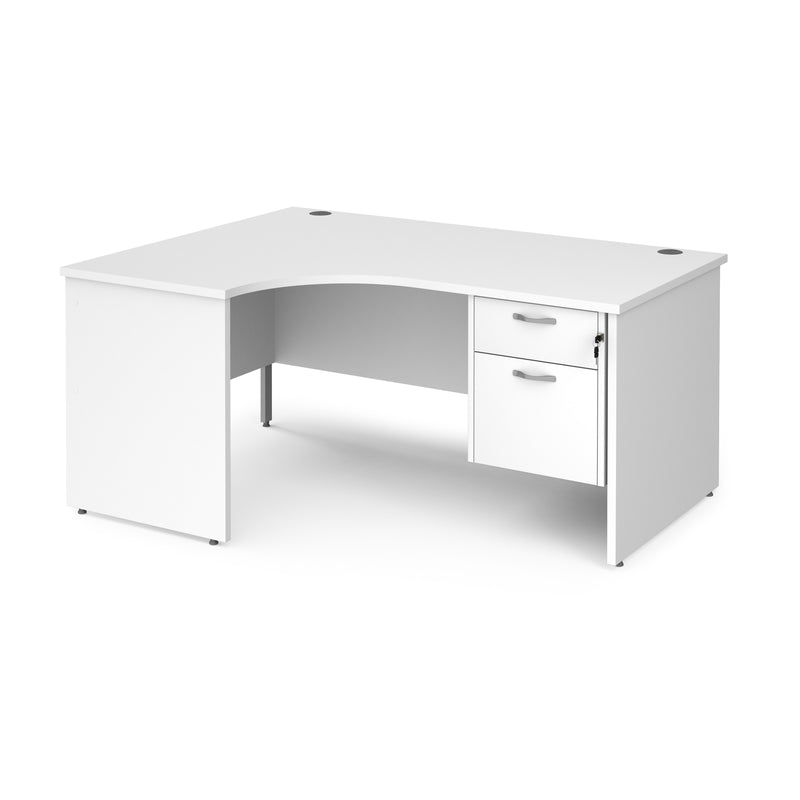 Maestro 25 Ergonomic Desk With Panel End Leg & Fixed 2 Drawer Pedestal - White - NWOF