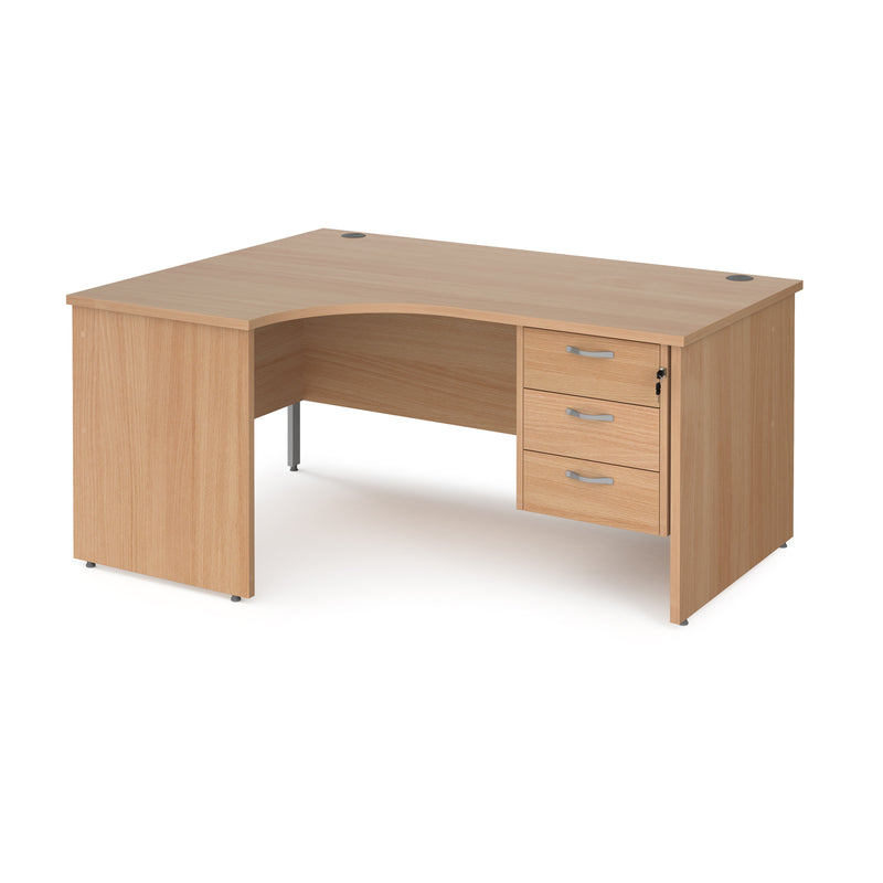 Maestro 25 Ergonomic Desk With Panel End Leg & Fixed 3 Drawer Pedestal - Beech - NWOF