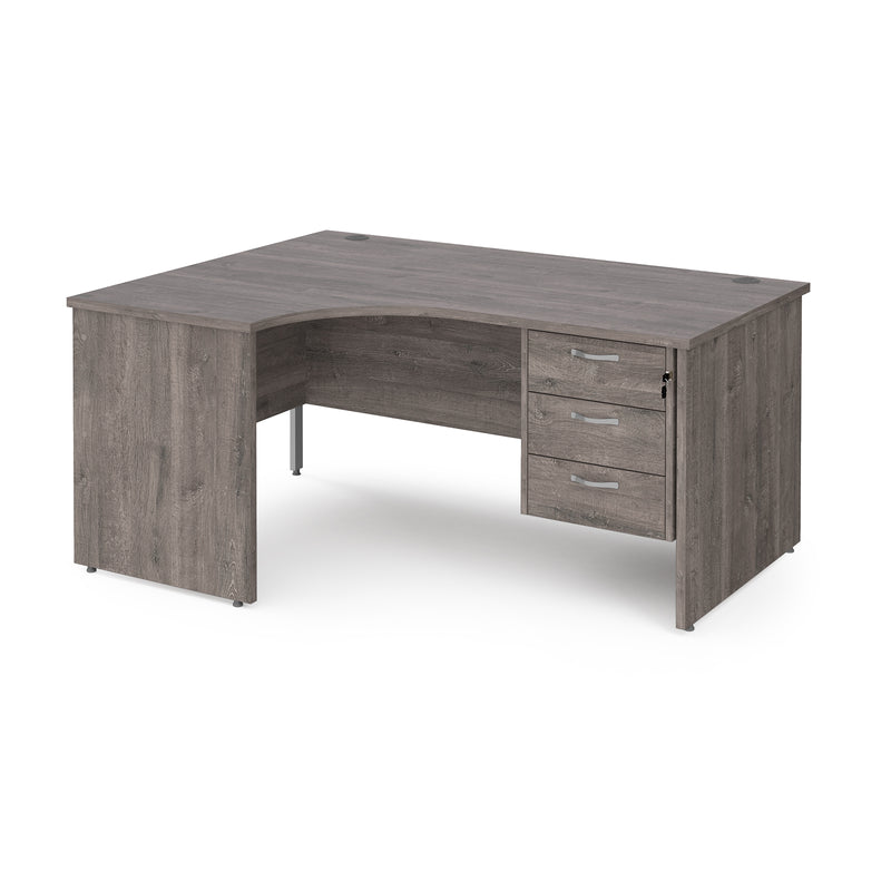 Maestro 25 Ergonomic Desk With Panel End Leg & Fixed 3 Drawer Pedestal - Grey Oak - NWOF
