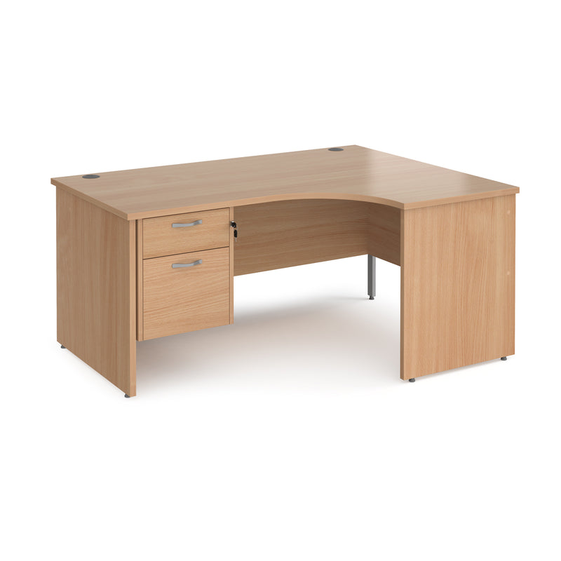 Maestro 25 Ergonomic Desk With Panel End Leg & Fixed 2 Drawer Pedestal - Beech - NWOF