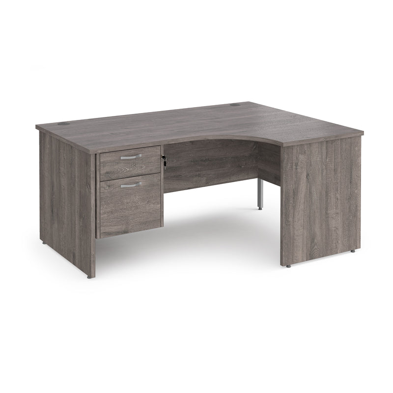 Maestro 25 Ergonomic Desk With Panel End Leg & Fixed 2 Drawer Pedestal - Grey Oak - NWOF