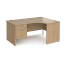 Dams Maestro 25 ergonomic desk with panel end leg and fixed two-drawer pedestal in Kendal Oak finish