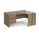 Dams Maestro 25 ergonomic desk with panel end leg and fixed two-drawer pedestal in Nebraska Oak finish