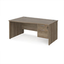 Dams Maestro 25 Wave desk with Nebraska Oak finish, panel end leg, and fixed 2-drawer pedestal, showing the modern office workspace.
