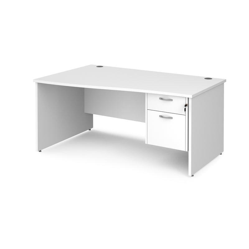 Maestro 25 Wave Desk With Panel End Leg & Fixed 2 Drawer Pedestal - White - NWOF