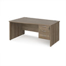 Dams Maestro 25 Wave Desk with panel end leg, fixed 3-drawer pedestal, in Nebraska Oak finish, showing the desk's wave-shaped top and storage.