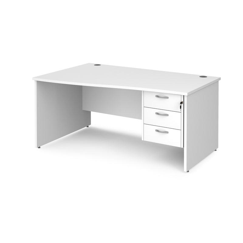 Maestro 25 Wave Desk With Panel End Leg & Fixed 3 Drawer Pedestal - White - NWOF
