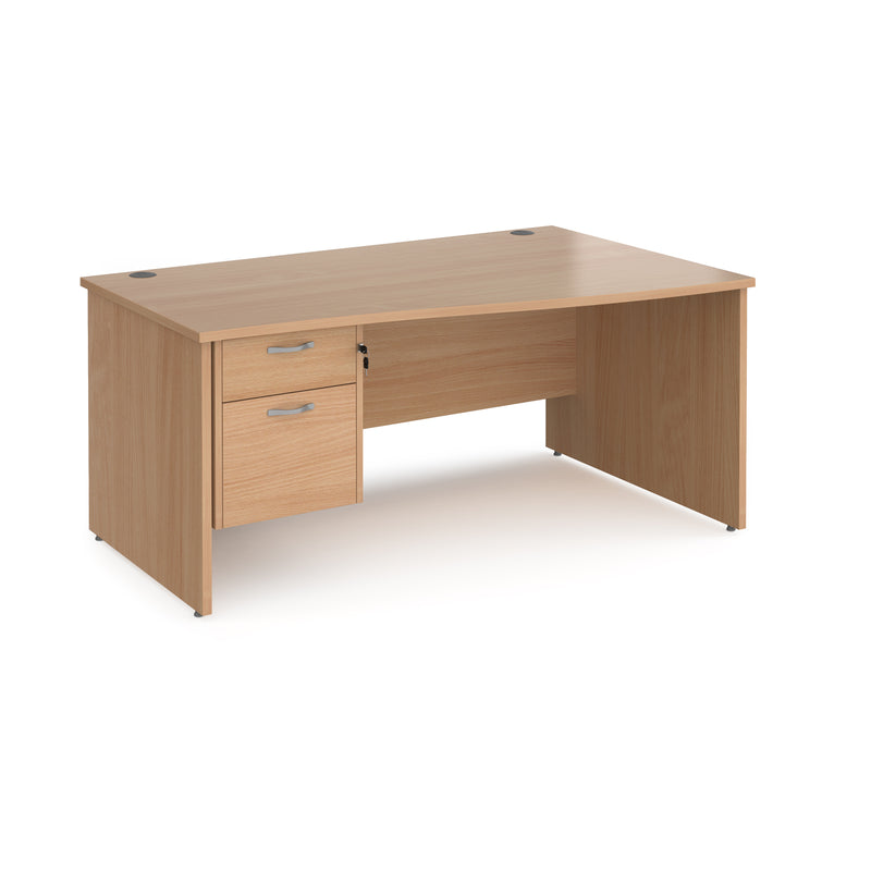 Maestro 25 Wave Desk With Panel End Leg & Fixed 2 Drawer Pedestal - Beech - NWOF