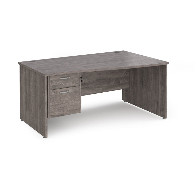 Maestro 25 Wave Desk With Panel End Leg & Fixed 2 Drawer Pedestal - Grey Oak - NWOF