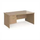Dams Maestro 25 Wave Desk with Kendal Oak finish, panel end leg, and fixed 2-drawer pedestal, showcasing the modern office workspace.